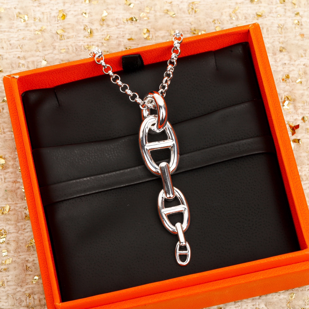 [TOP] HERMES Pig Nose Necklace-Sliver