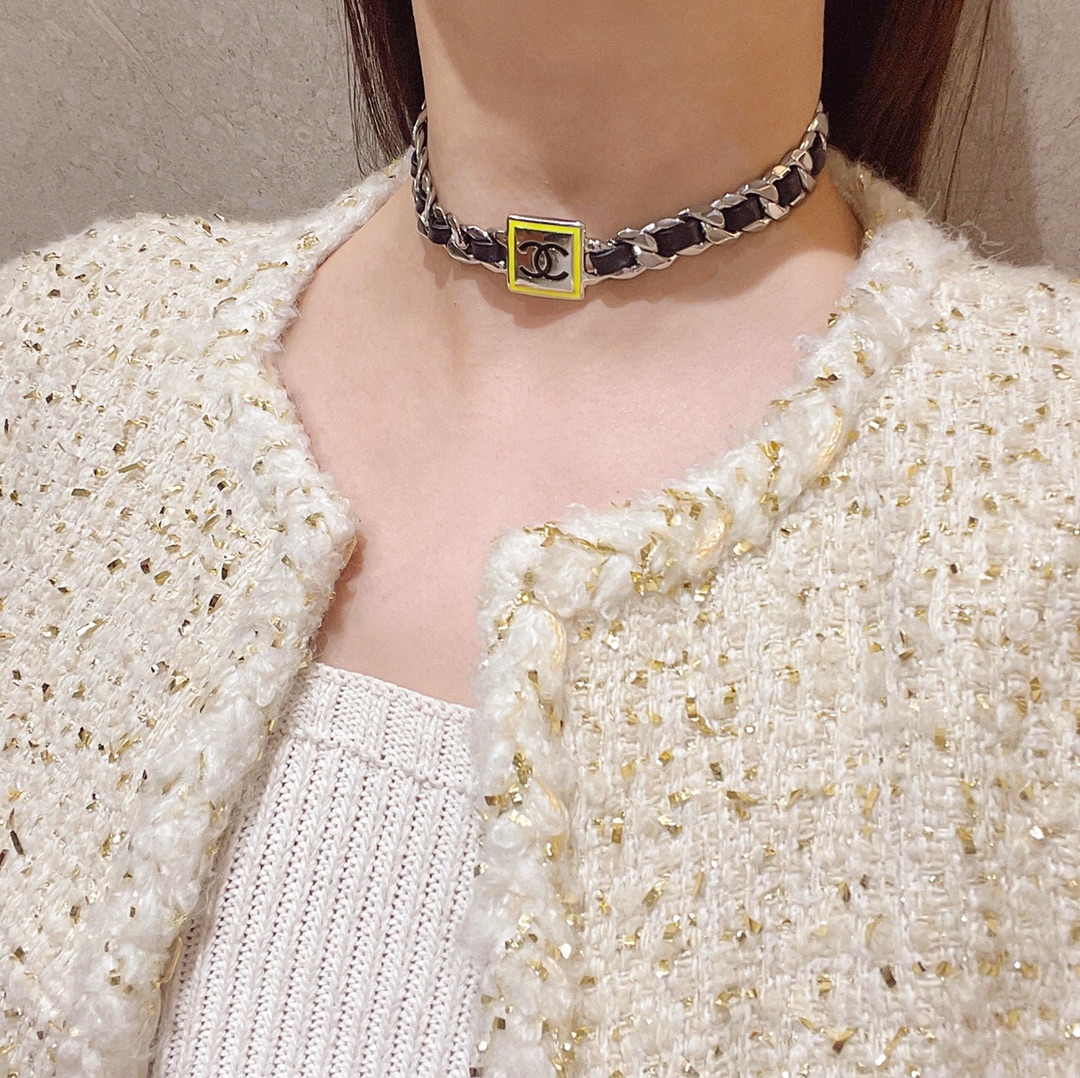 [TOP] CHANEL CC Choker Necklace-Black