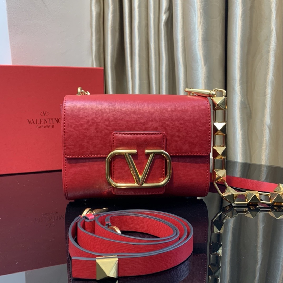 [TOP] VALENTINO  Garavani Stud Sign Leather Shoulder Bag 20×15×7cm-6 Colors