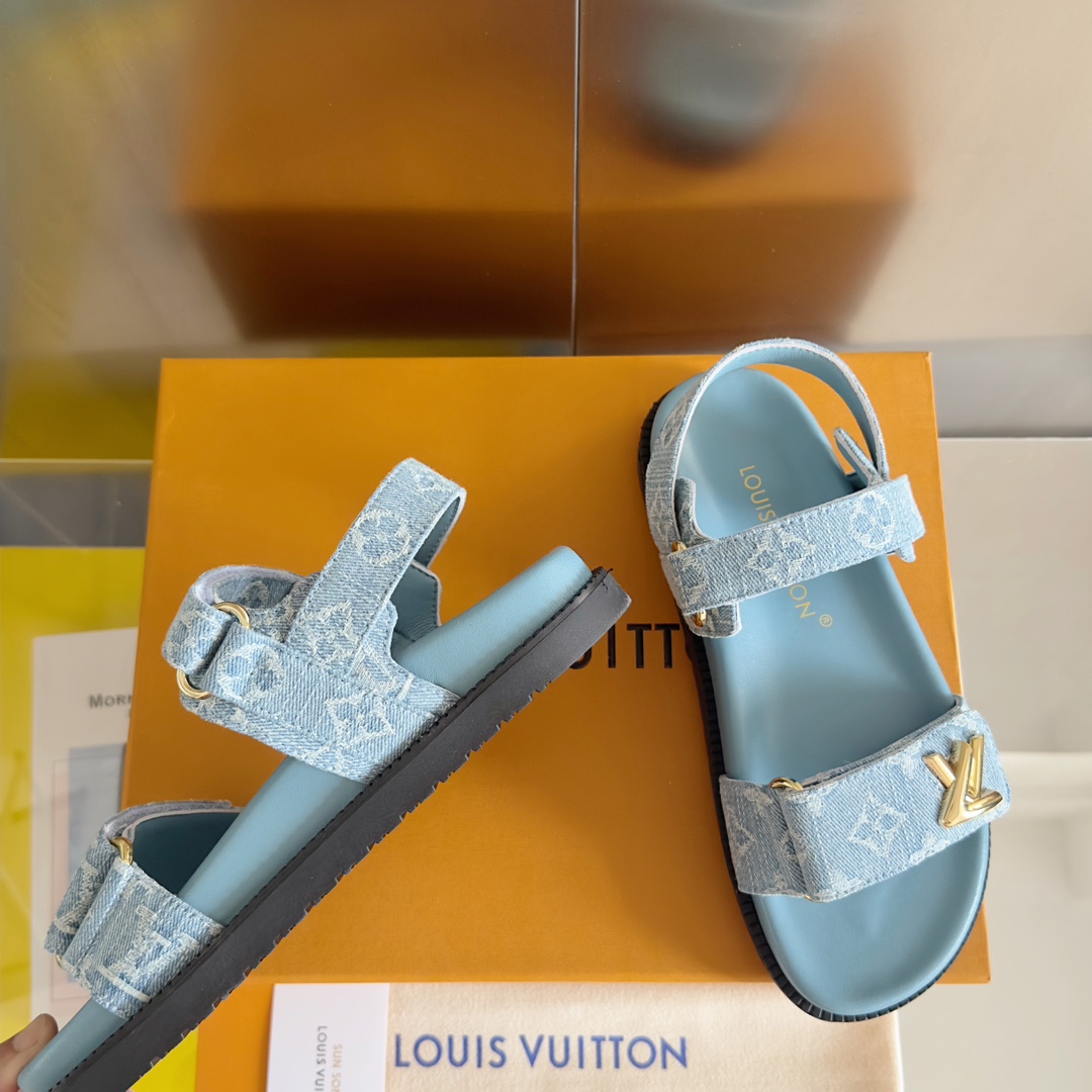 [TOP] Louis Vuitton LV Bom Dia Comfort Monogram Sandals - Blue