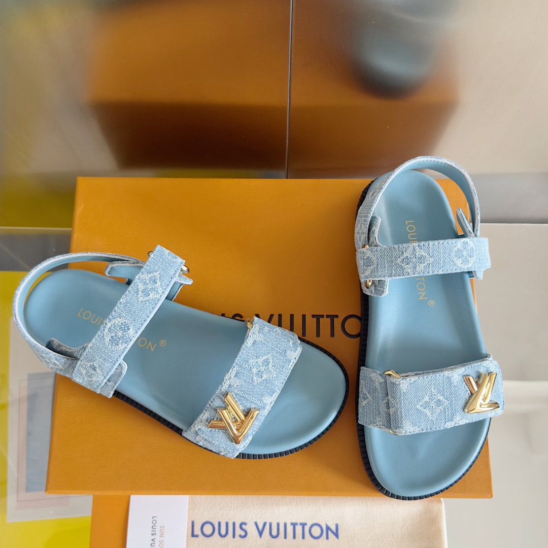 [TOP] Louis Vuitton LV Bom Dia Comfort Monogram Sandals - Blue