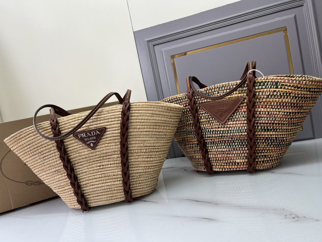 [TOP] PRADA Paglia Vitello Woven Braided Basket Tote Bag 25×25×16 cm - 2 Colors