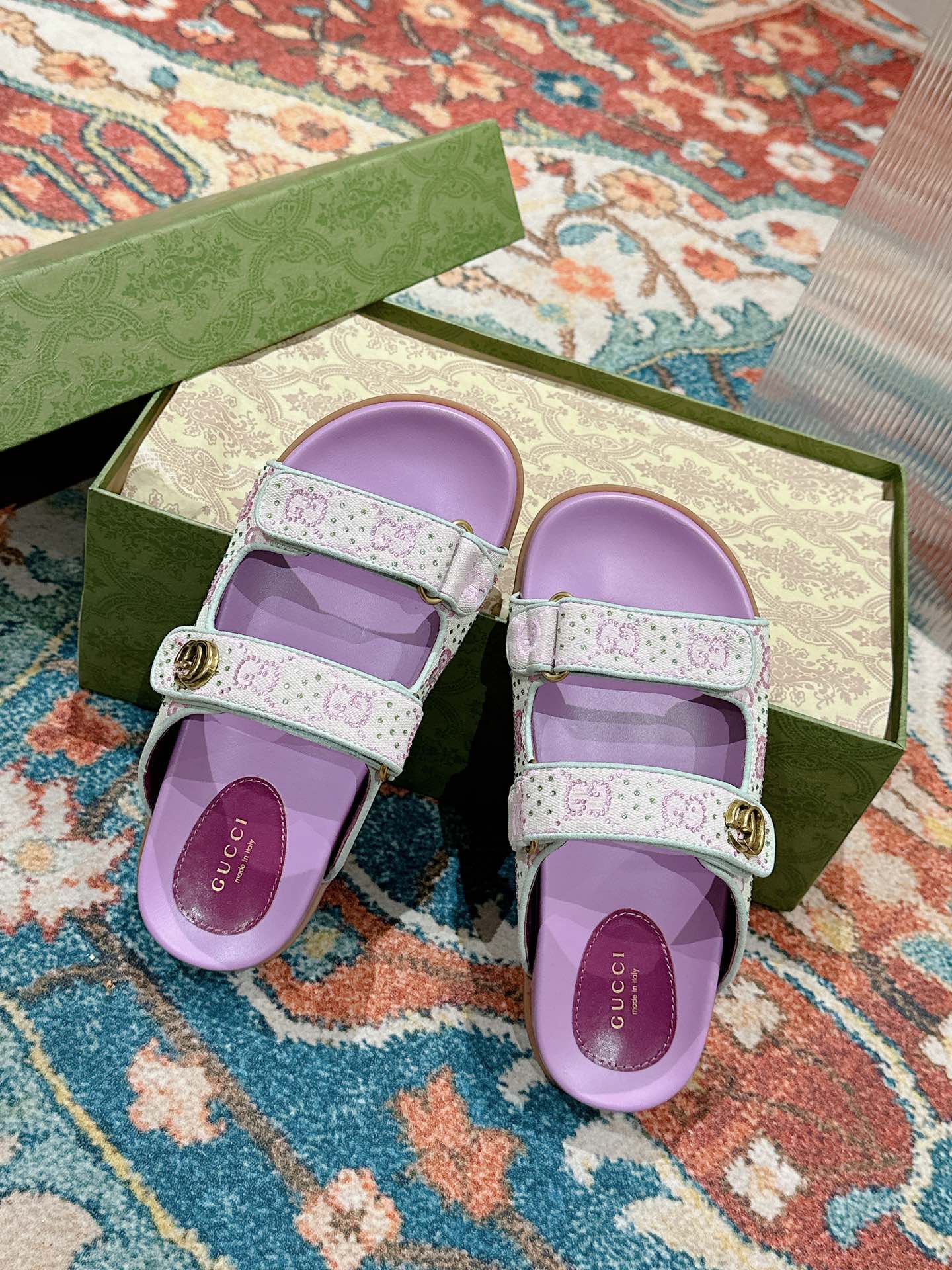[TOP] GUCCI GG Monogram Slides - Purple