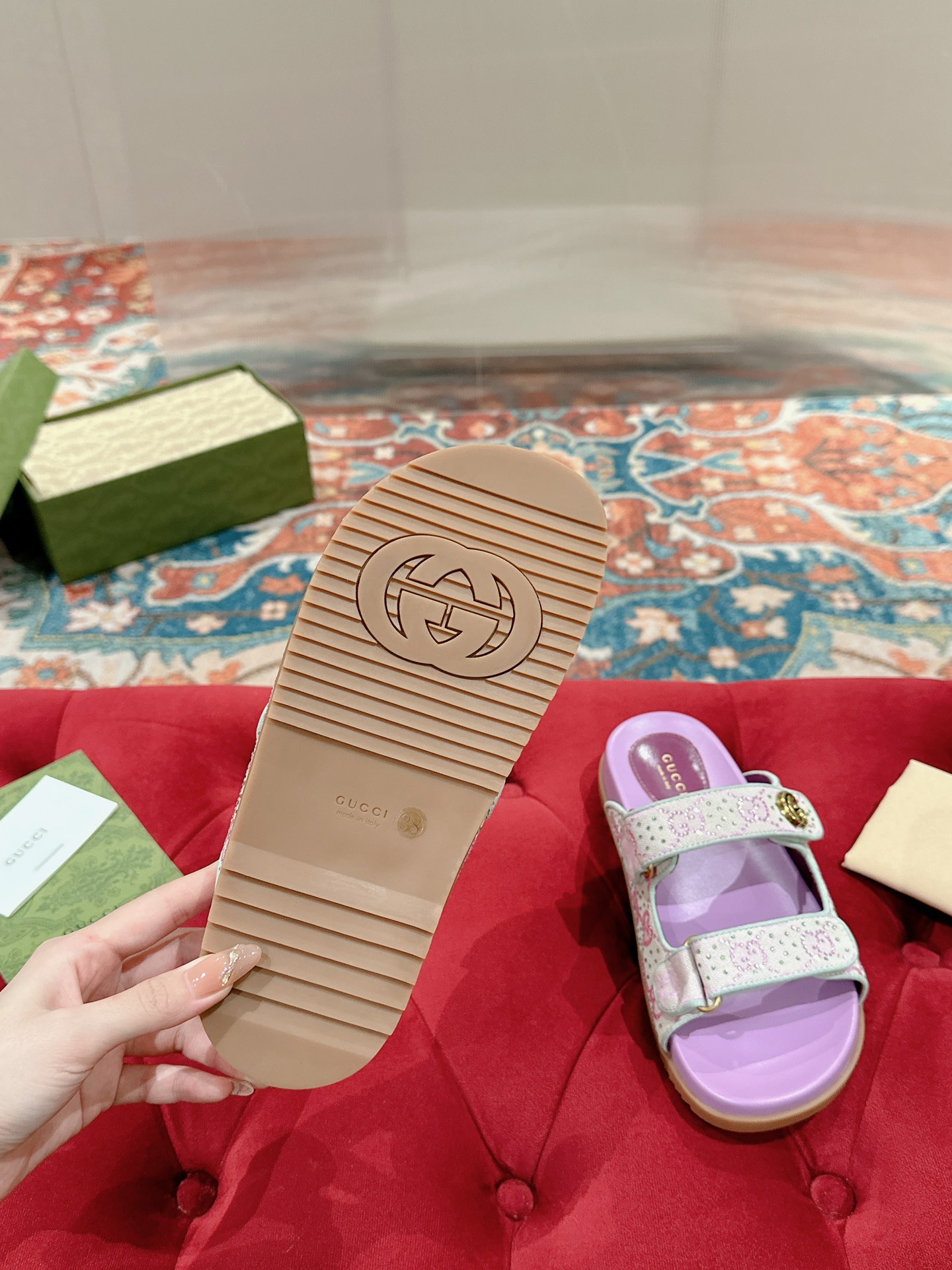 [TOP] GUCCI GG Monogram Slides - Purple