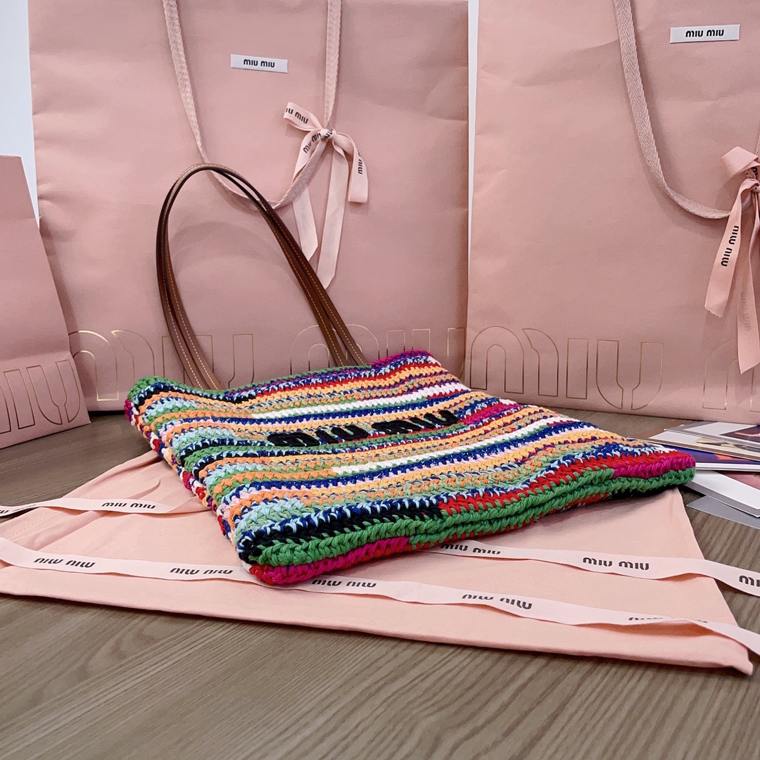 [TOP] Miu Miu Rainbow Woven Bag 30X38CM