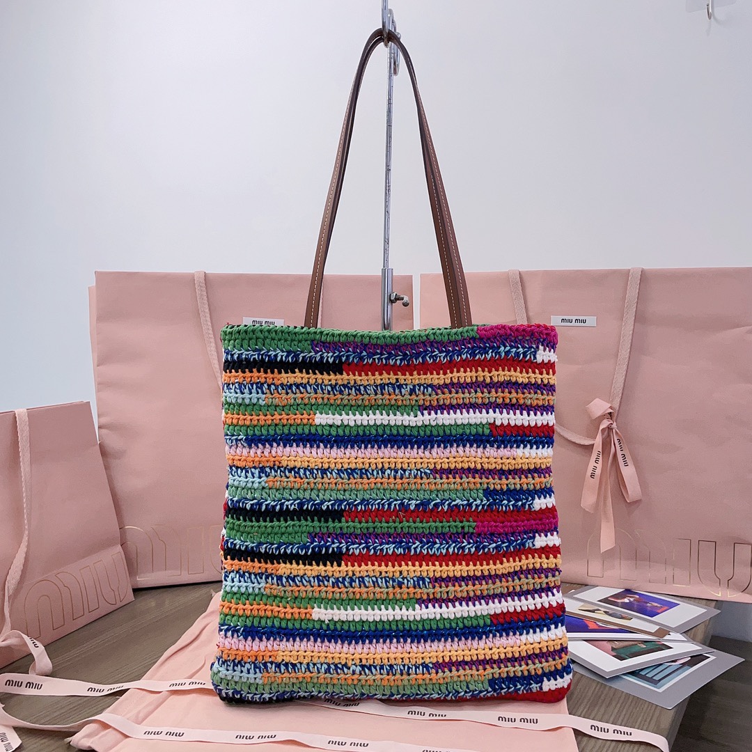 [TOP] Miu Miu Rainbow Woven Bag 30X38CM