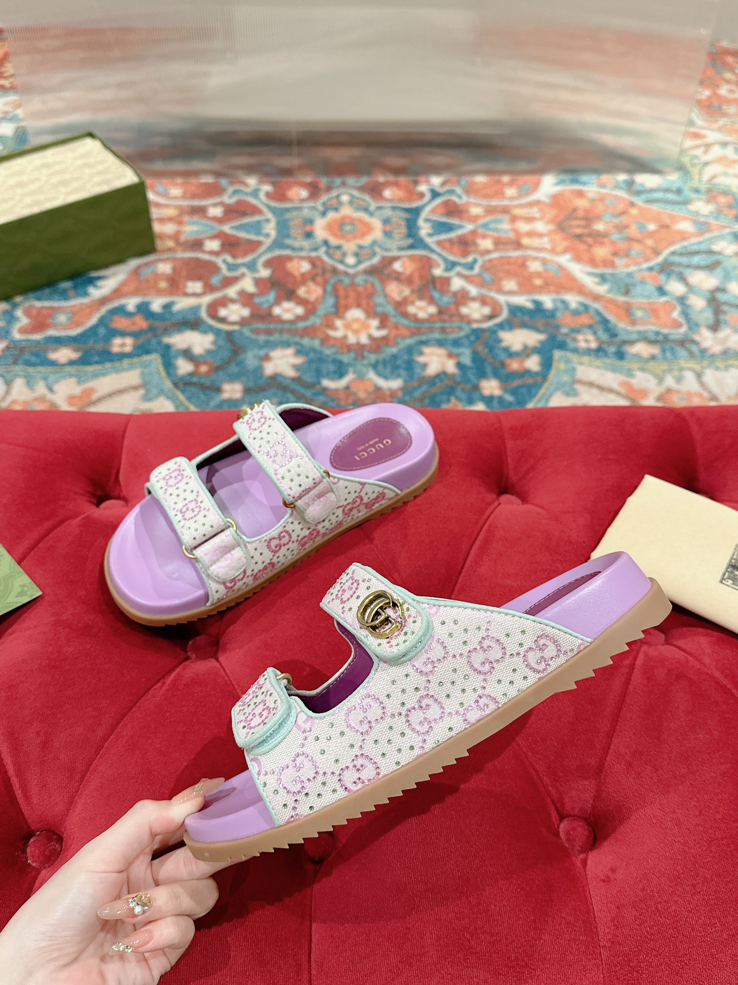 [TOP] GUCCI GG Monogram Slides - Purple
