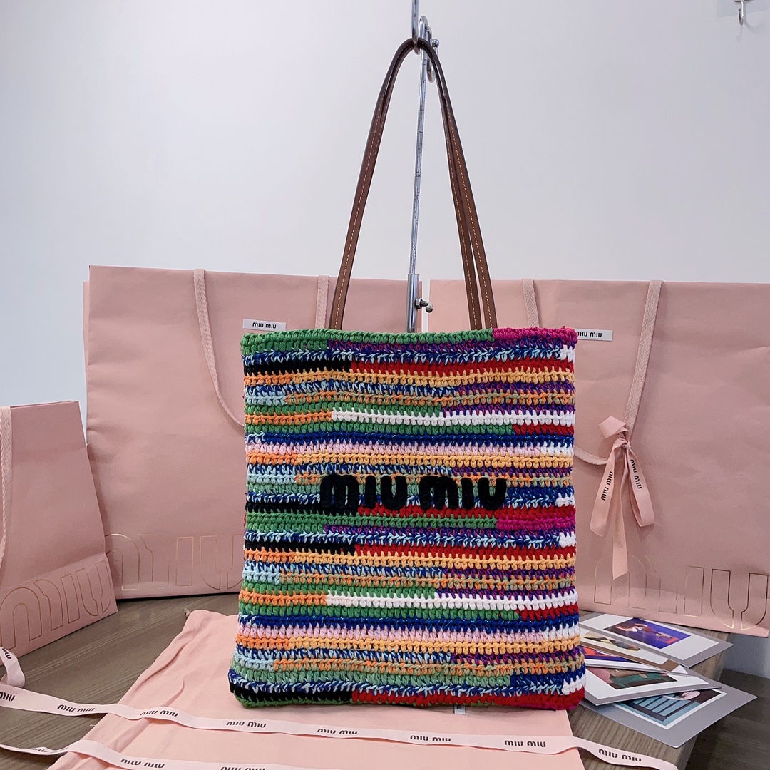 [TOP] Miu Miu Rainbow Woven Bag 30X38CM