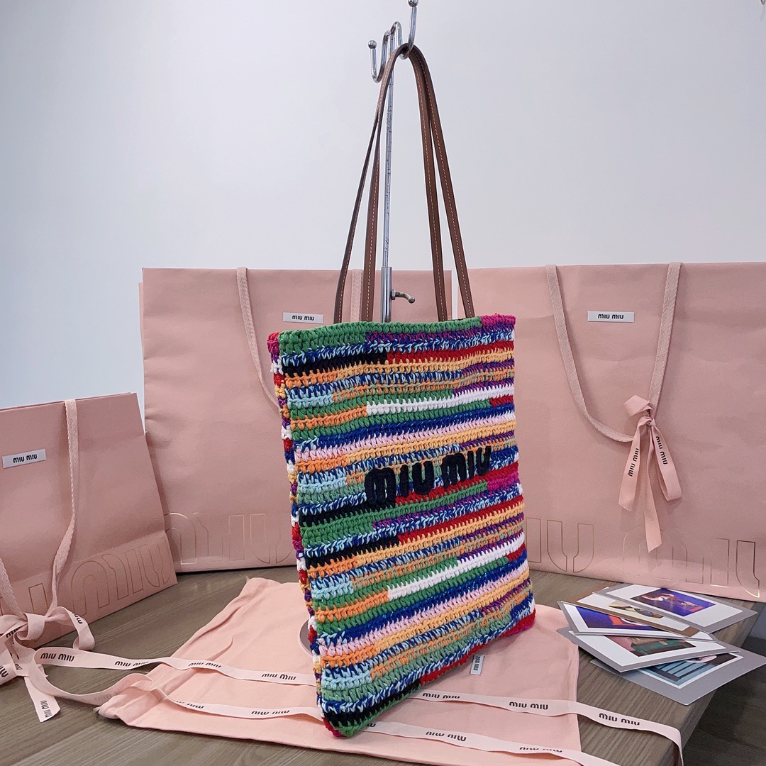 [TOP] Miu Miu Rainbow Woven Bag 30X38CM