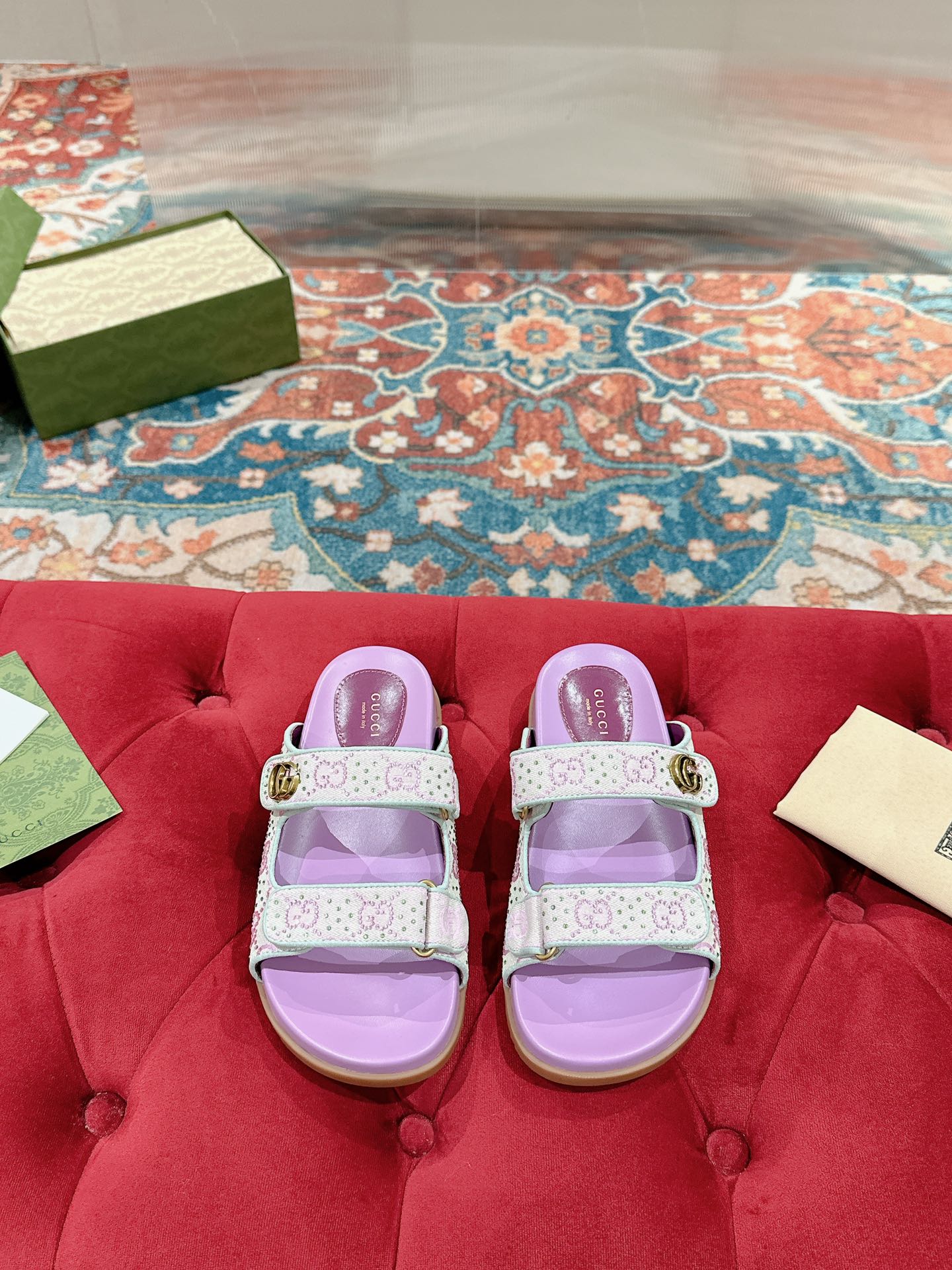 [TOP] GUCCI GG Monogram Slides - Purple