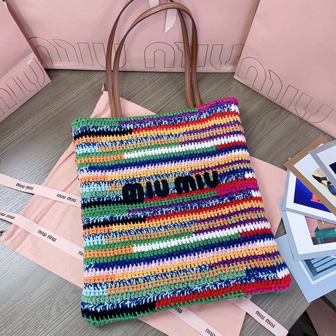 [TOP] Miu Miu Rainbow Woven Bag 30X38CM