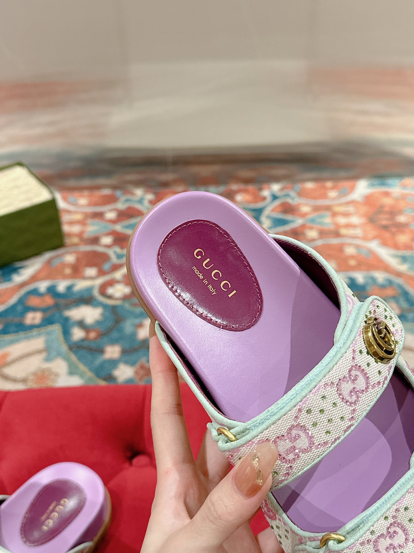 [TOP] GUCCI GG Monogram Slides - Purple