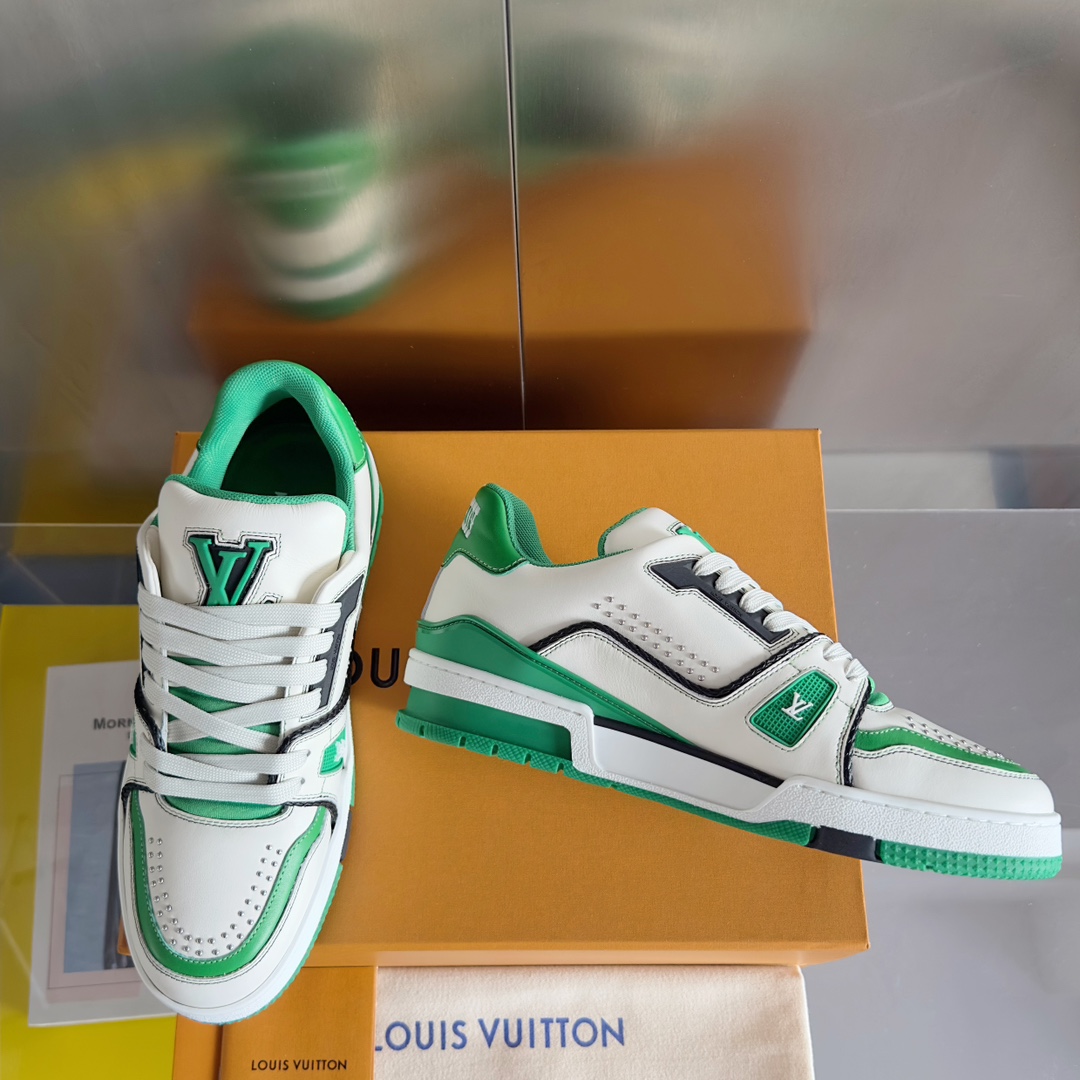 [TOP] Louis Vuitton LV Men's Cowhide Trainer Shoes - Green