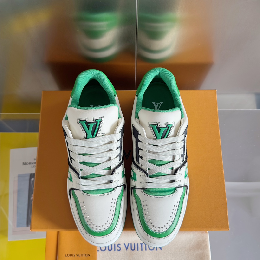 [TOP] Louis Vuitton LV Men's Cowhide Trainer Shoes - Green