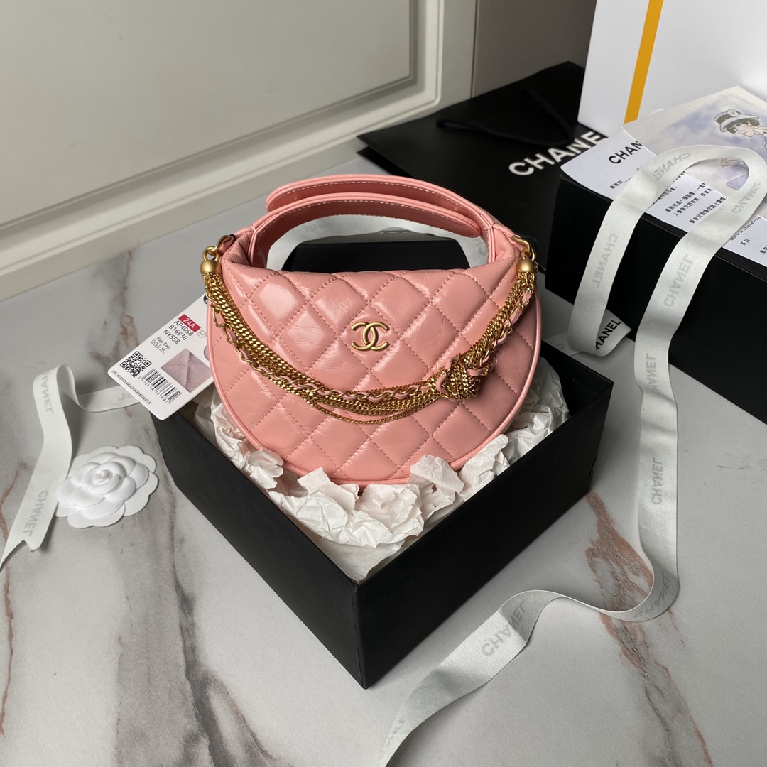 [TOP] CHANEL Double Chain Round Hobo Pouch Bag 18cm - 2 Color