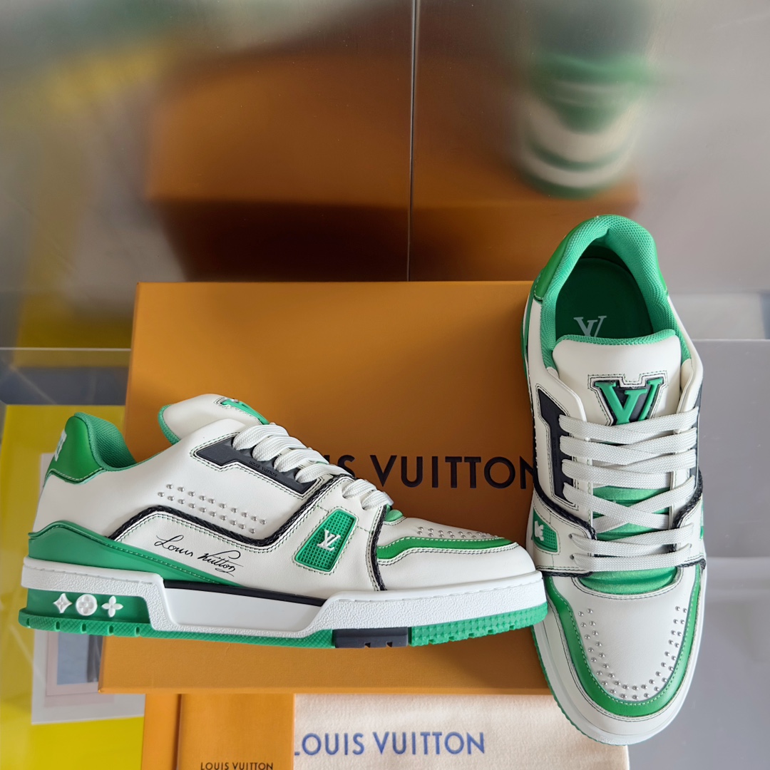 [TOP] Louis Vuitton LV Men's Cowhide Trainer Shoes - Green