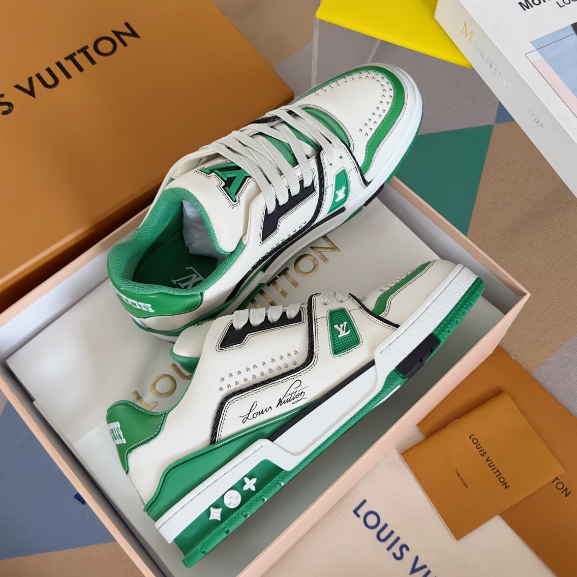 [TOP] Louis Vuitton LV Men's Cowhide Trainer Shoes - Green