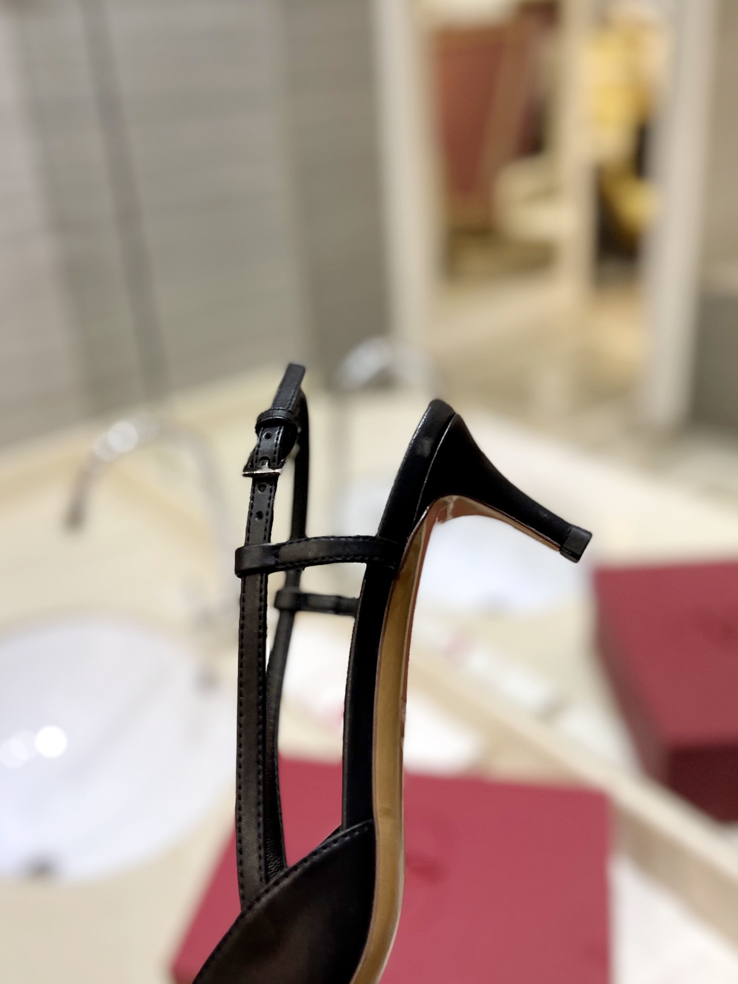 [TOP] VALENTINO Crystal Diamond Buckle High Heels - Black