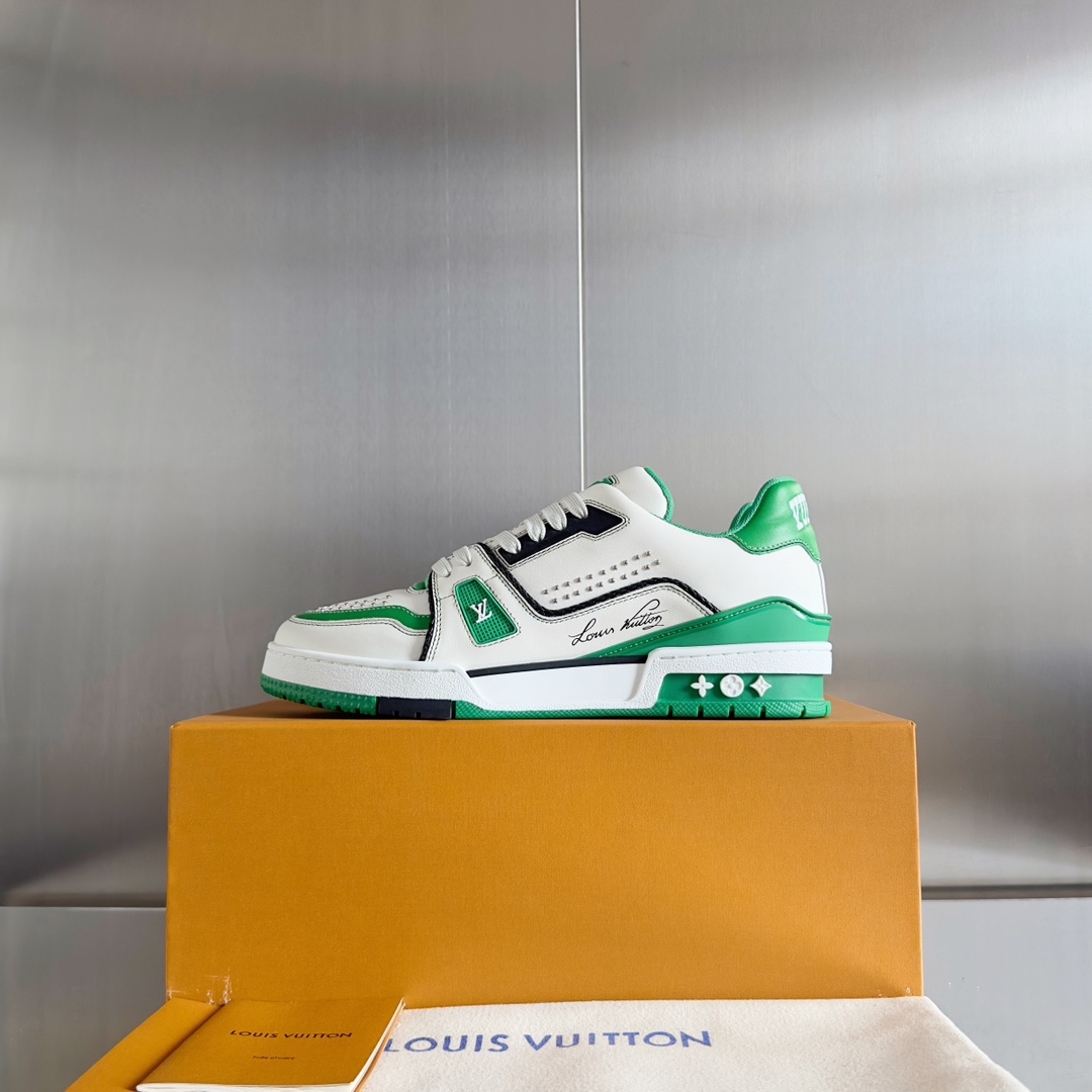 [TOP] Louis Vuitton LV Men's Cowhide Trainer Shoes - Green