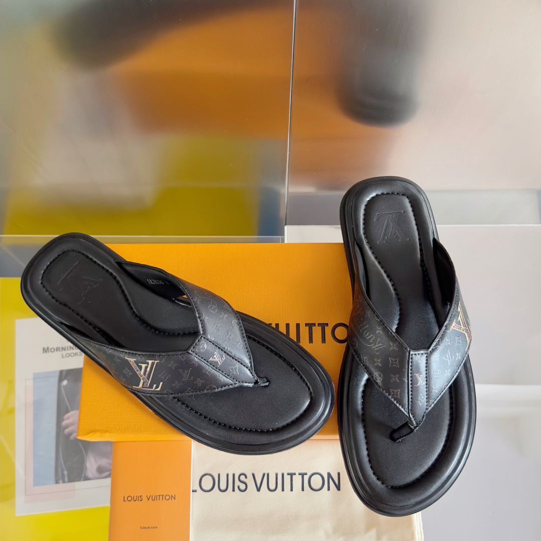 [TOP] Louis Vuitton LV Men's Leather Slides - 5 Color