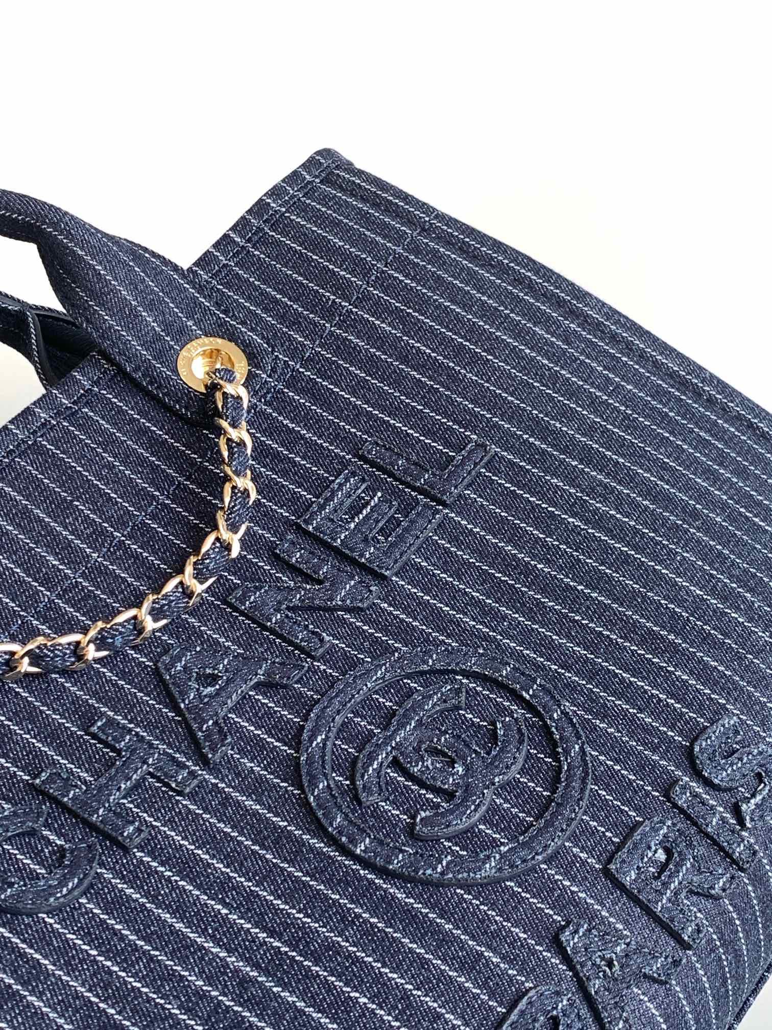 [TOP] CHANEL Deauville Tote Shopping Bag 32cm/38cm - Striped Denim