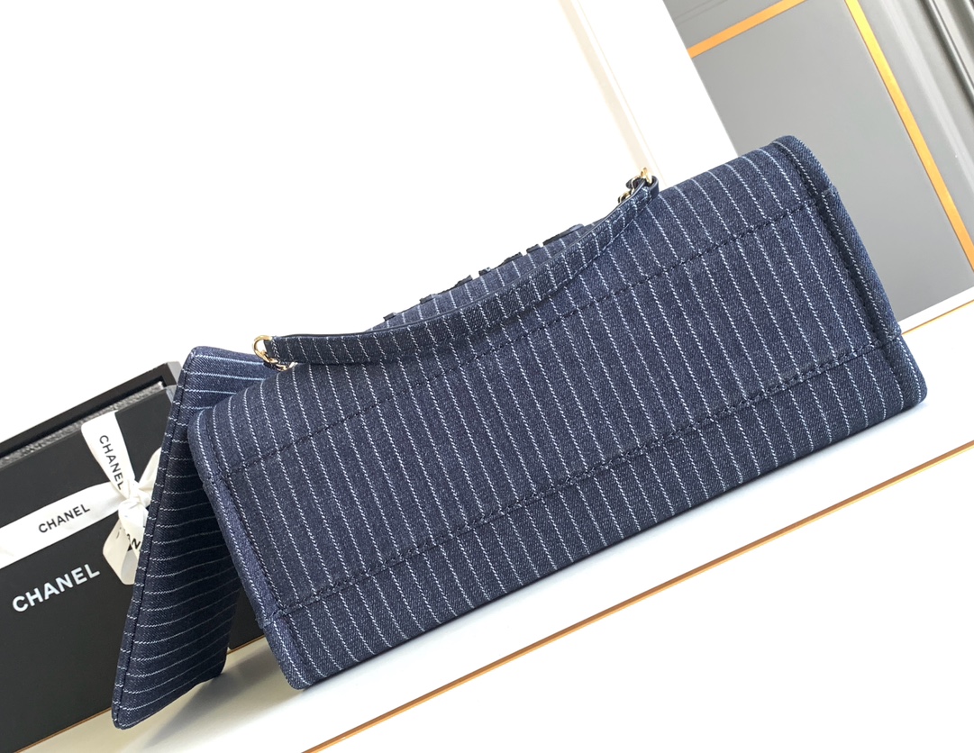 [TOP] CHANEL Deauville Tote Shopping Bag 32cm/38cm - Striped Denim