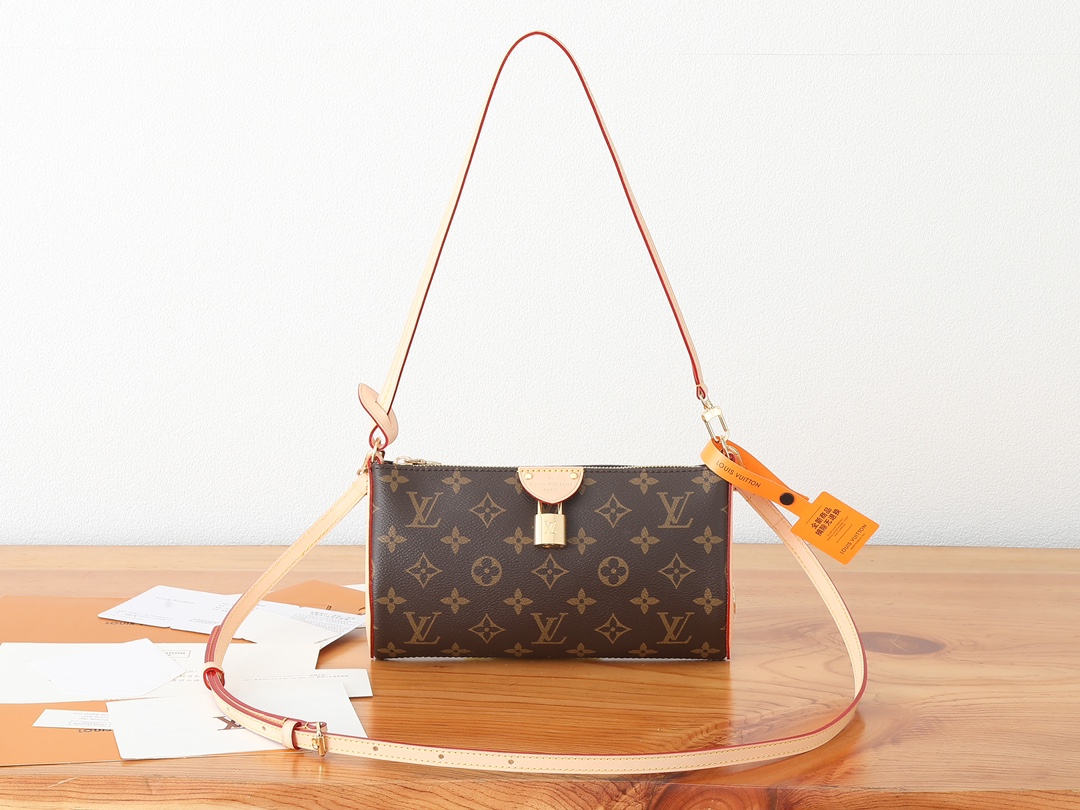 [TOP] Louis Vuitton LV Pochette Tirette Monogram Bag 22x12x5.5cm - Brown