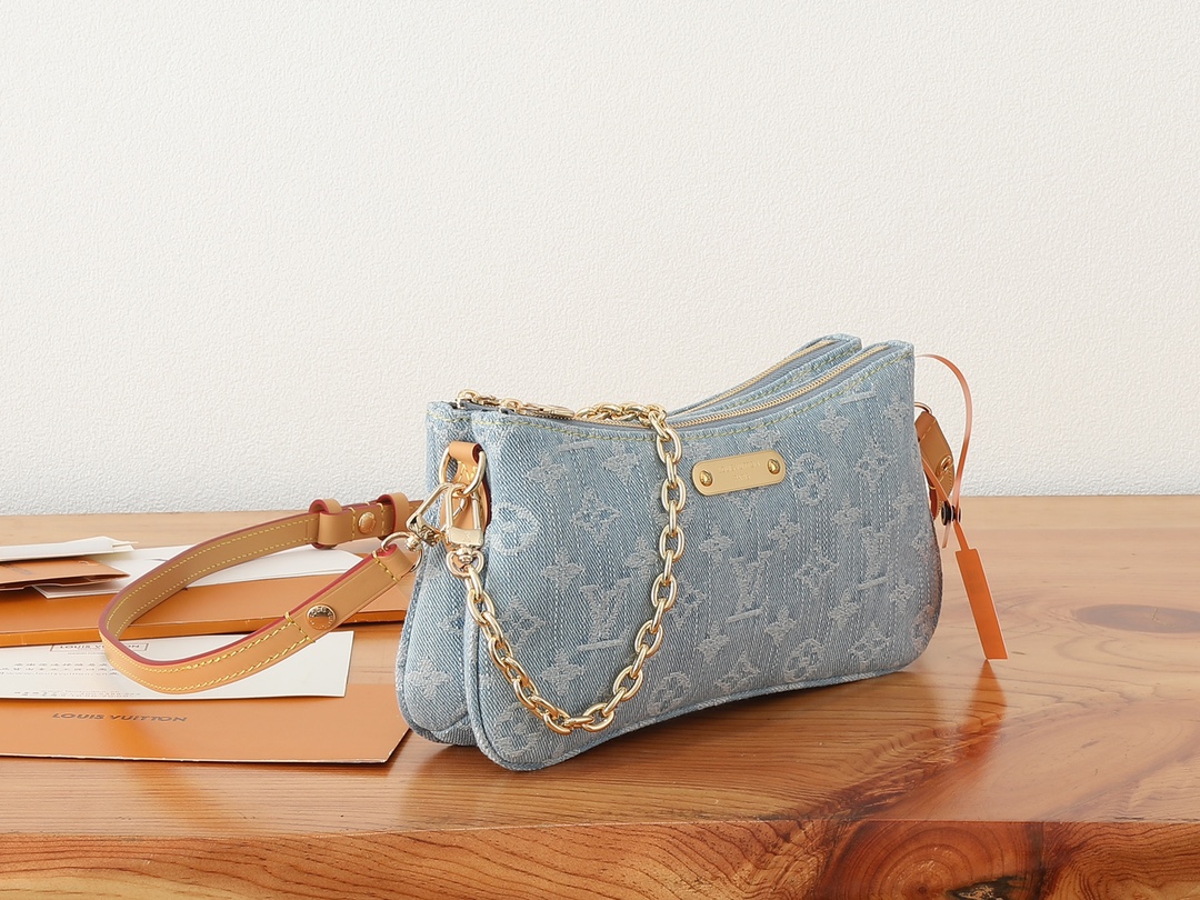 [TOP] Louis Vuitton LV Monogram Pochette Accessories Bag 24.5x13.5x6.5cm - Denim