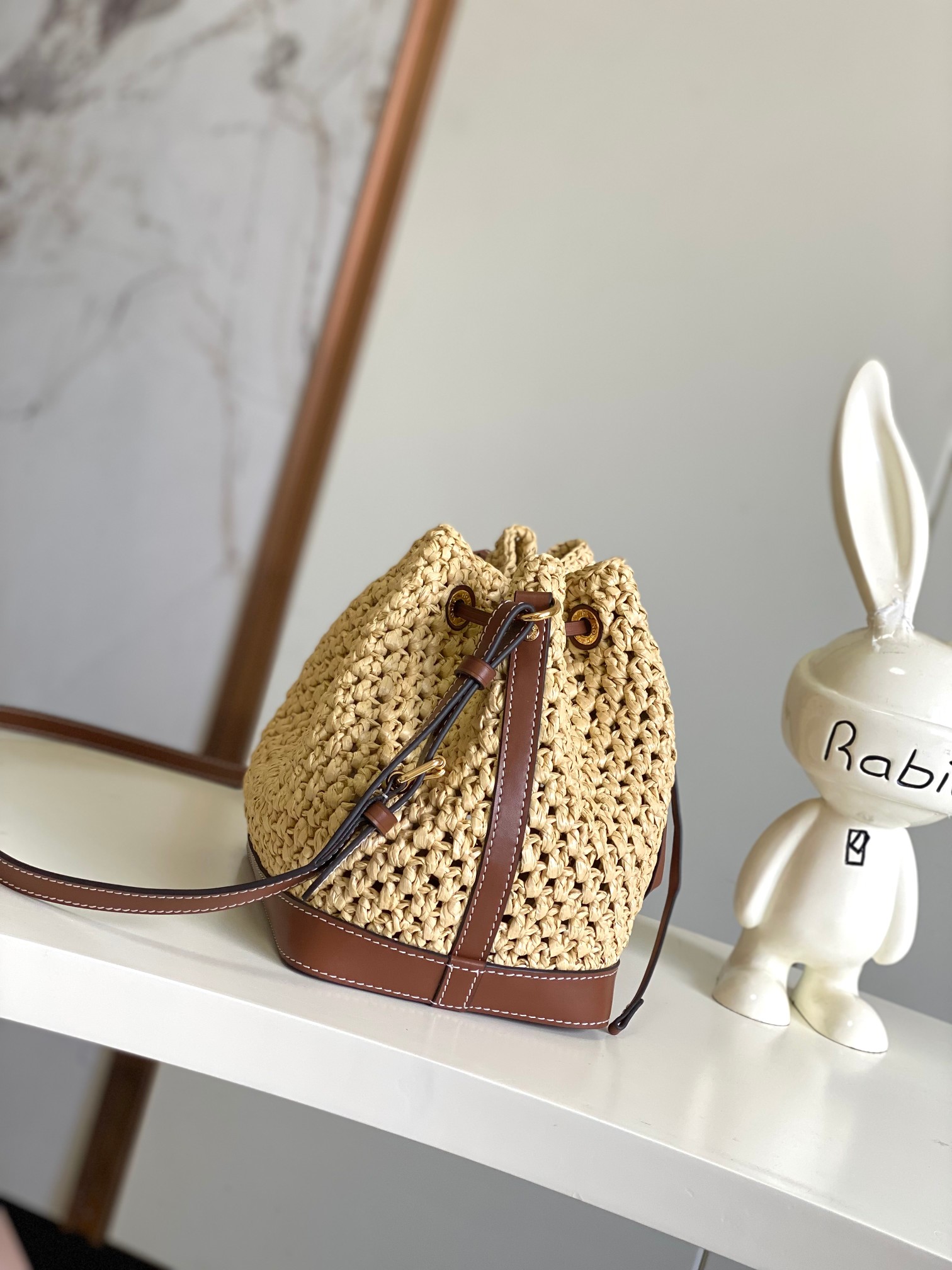 [TOP] Louis Vuitton LV Noe Purse/BB Bag Crocheted Raffia 11.5x12x11.5cm/22x24x15cm - Beige&Brown
