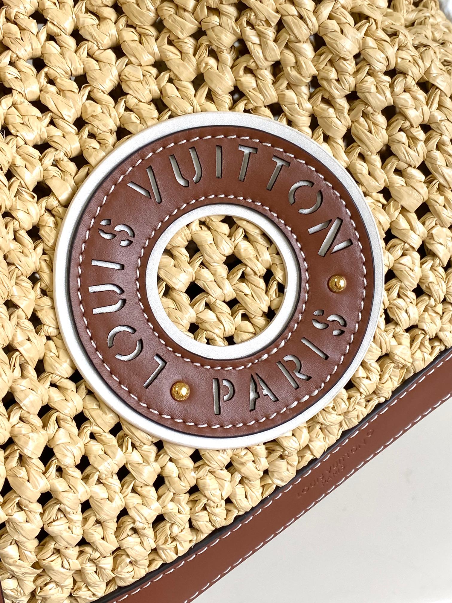 [TOP] Louis Vuitton LV Noe Purse/BB Bag Crocheted Raffia 11.5x12x11.5cm/22x24x15cm - Beige&Brown