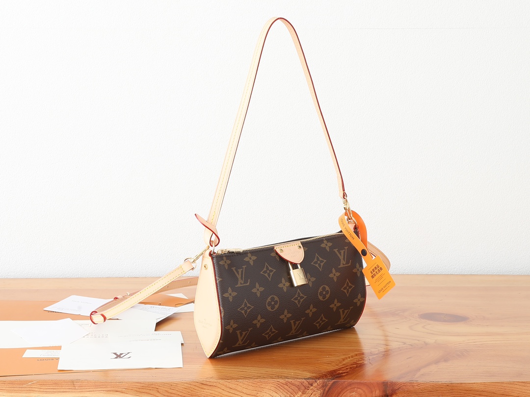 [TOP] Louis Vuitton LV Pochette Tirette Monogram Bag 22x12x5.5cm - Brown