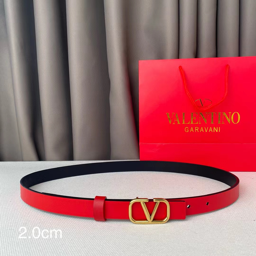 [TOP] VALENTINO Cowhide Belt 20 mm- Red and Black