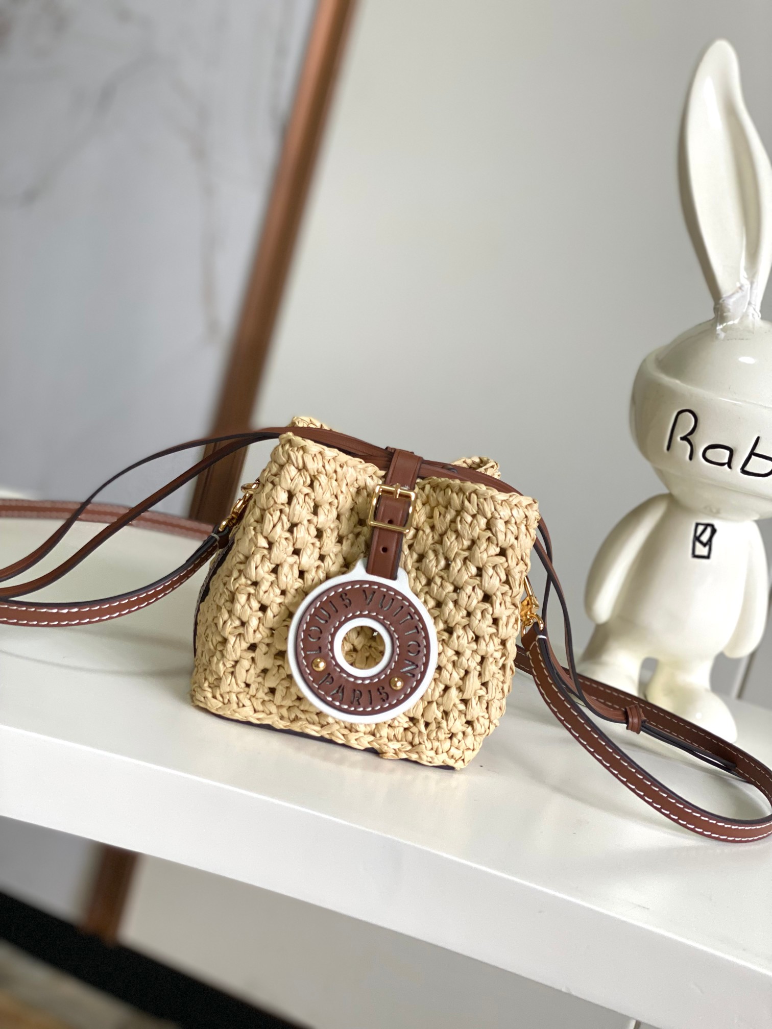 [TOP] Louis Vuitton LV Noe Purse/BB Bag Crocheted Raffia 11.5x12x11.5cm/22x24x15cm - Beige&Brown