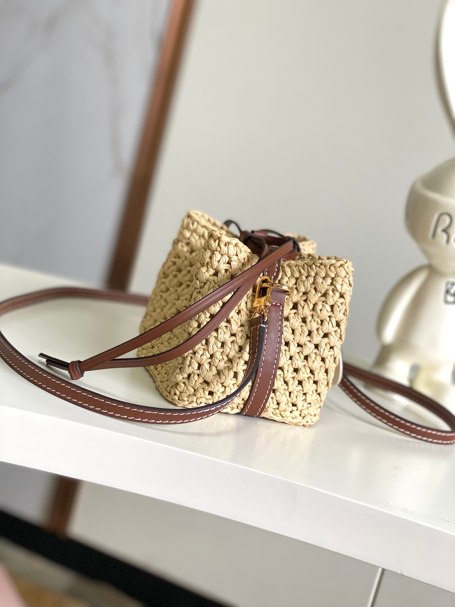 [TOP] Louis Vuitton LV Noe Purse/BB Bag Crocheted Raffia 11.5x12x11.5cm/22x24x15cm - Beige&Brown