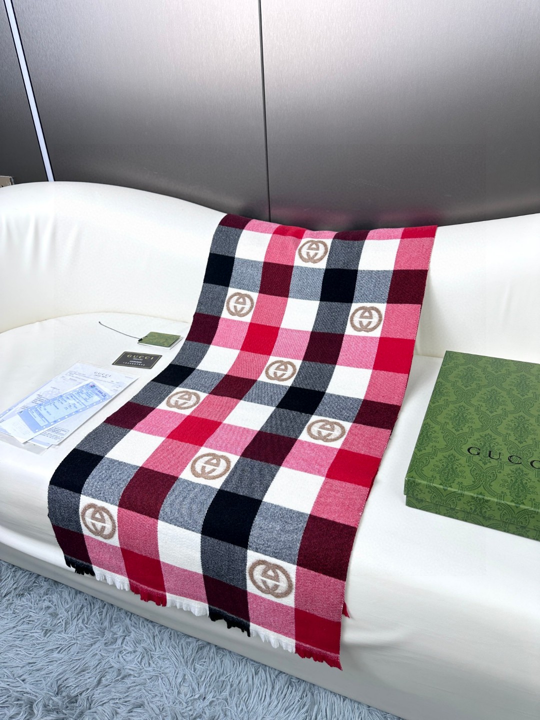 [TOP] GUCCI Cashmere Scarf 45×185 cm-Red