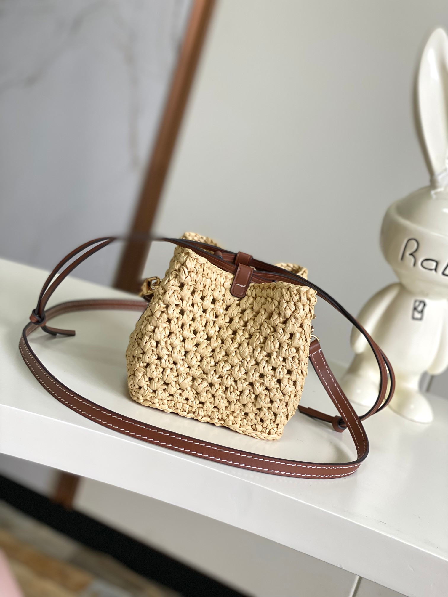 [TOP] Louis Vuitton LV Noe Purse/BB Bag Crocheted Raffia 11.5x12x11.5cm/22x24x15cm - Beige&Brown
