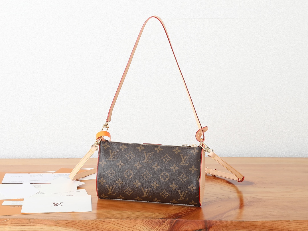 [TOP] Louis Vuitton LV Pochette Tirette Monogram Bag 22x12x5.5cm - Brown