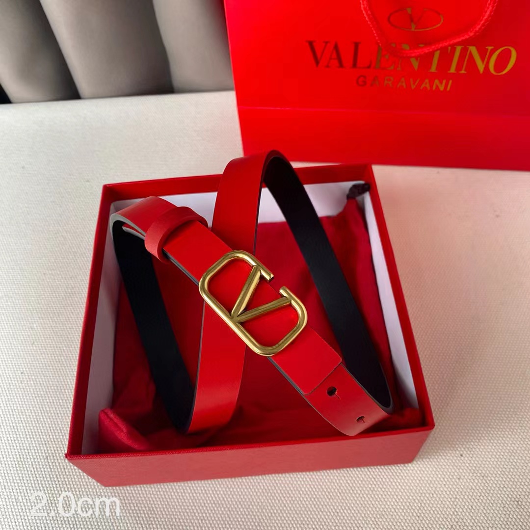 [TOP] VALENTINO Cowhide Belt 20 mm- Red and Black