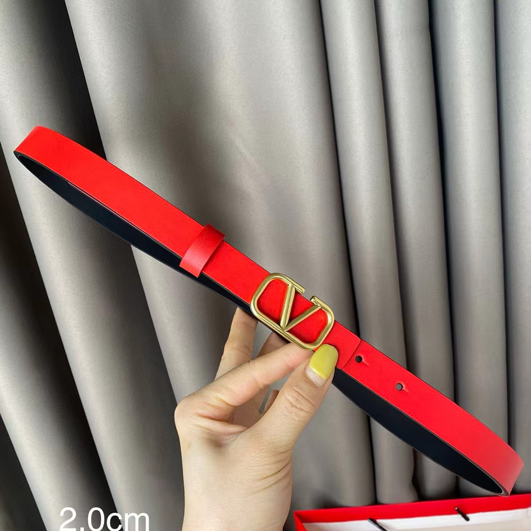 [TOP] VALENTINO Cowhide Belt 20 mm- Red and Black