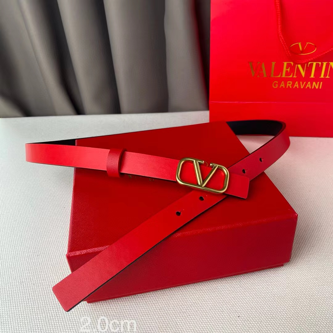 [TOP] VALENTINO Cowhide Belt 20 mm- Red and Black