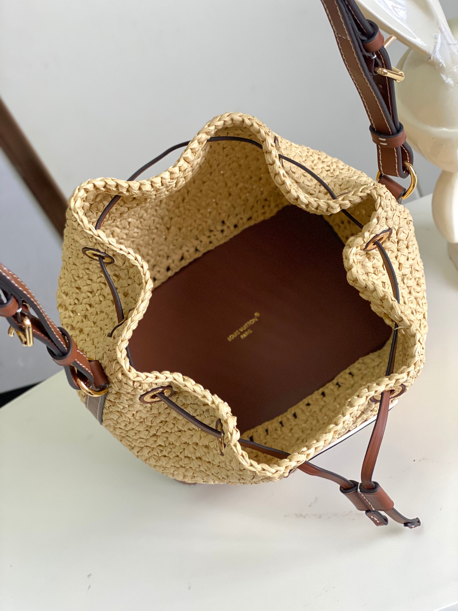 [TOP] Louis Vuitton LV Noe Purse/BB Bag Crocheted Raffia 11.5x12x11.5cm/22x24x15cm - Beige&Brown