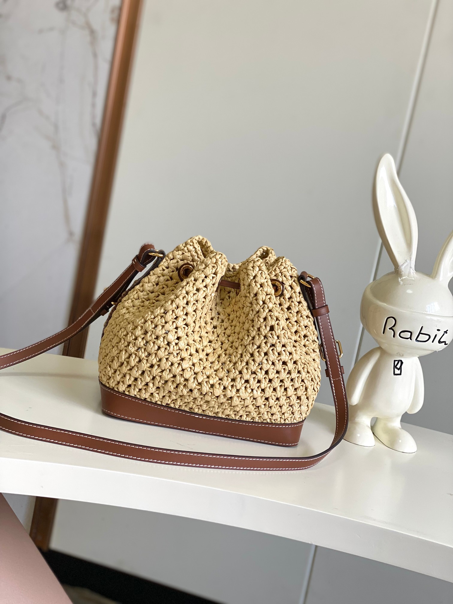 [TOP] Louis Vuitton LV Noe Purse/BB Bag Crocheted Raffia 11.5x12x11.5cm/22x24x15cm - Beige&Brown