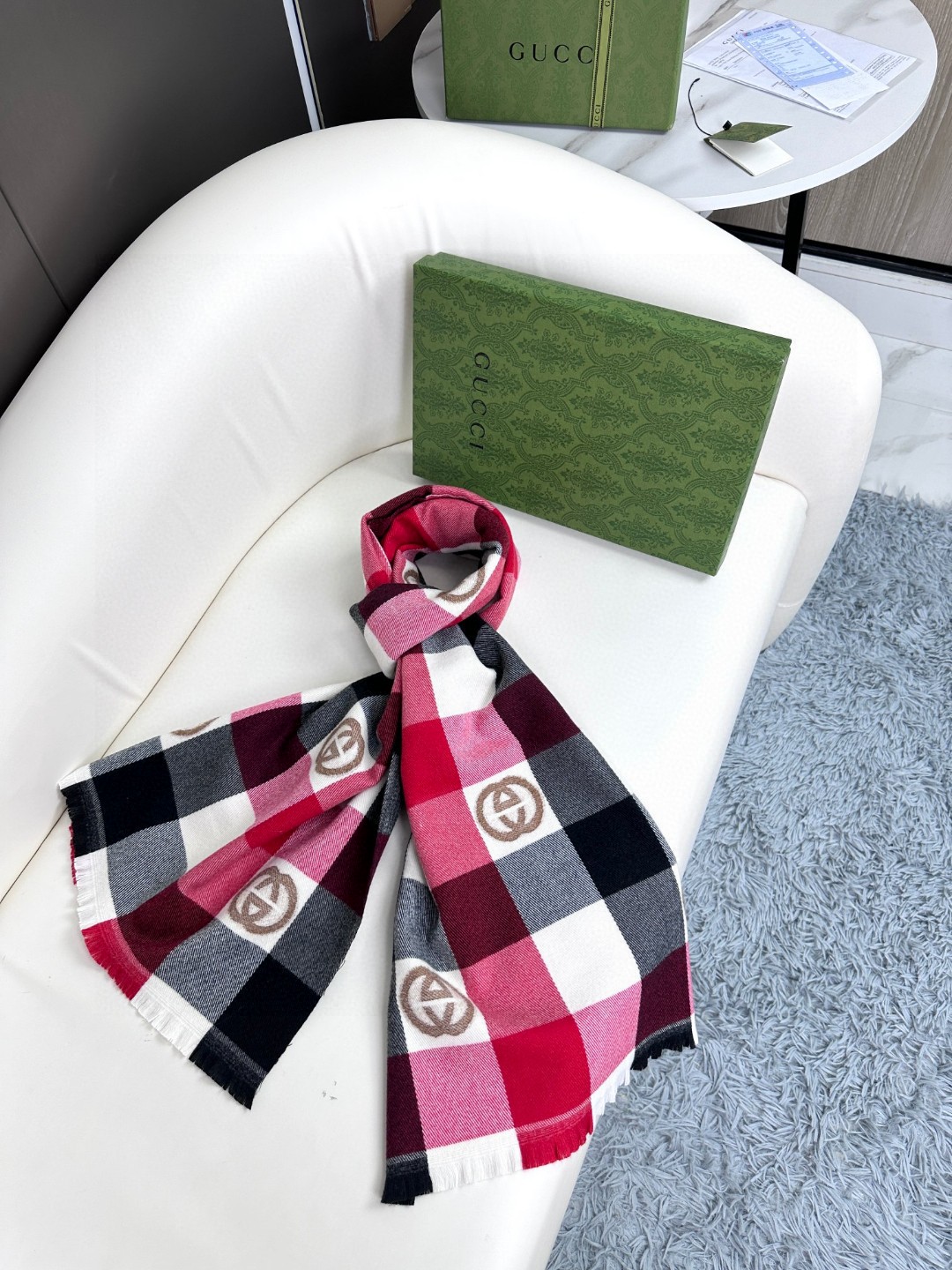 [TOP] GUCCI Cashmere Scarf 45×185 cm-Red