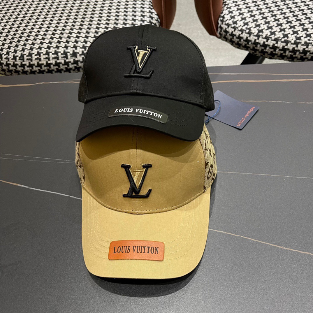 [TOP] Louis Vuitton LV Embroidered Baseball Cap - 2 Colors