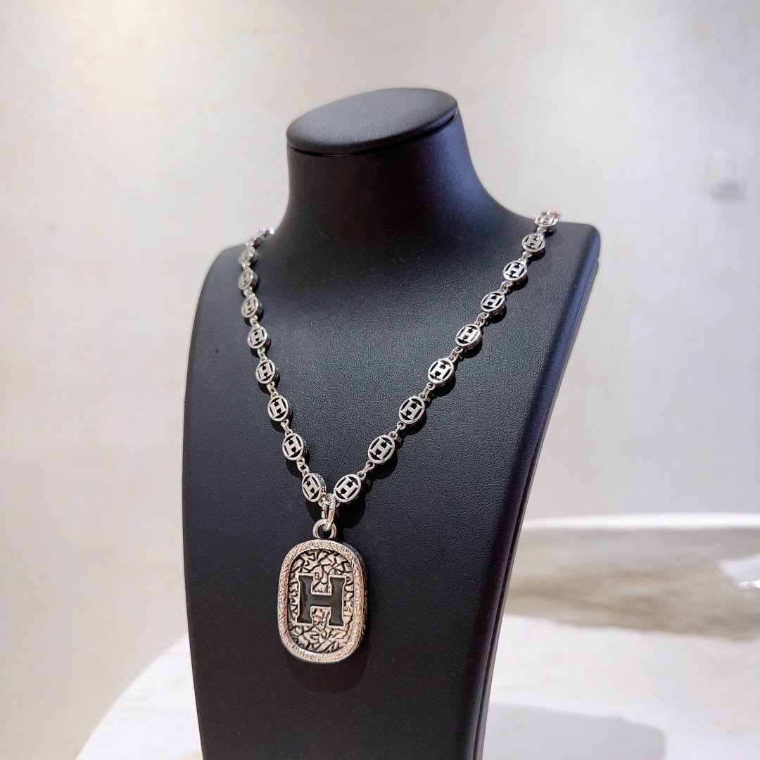 [TOP] HERMES H Long Necklace-Sliver