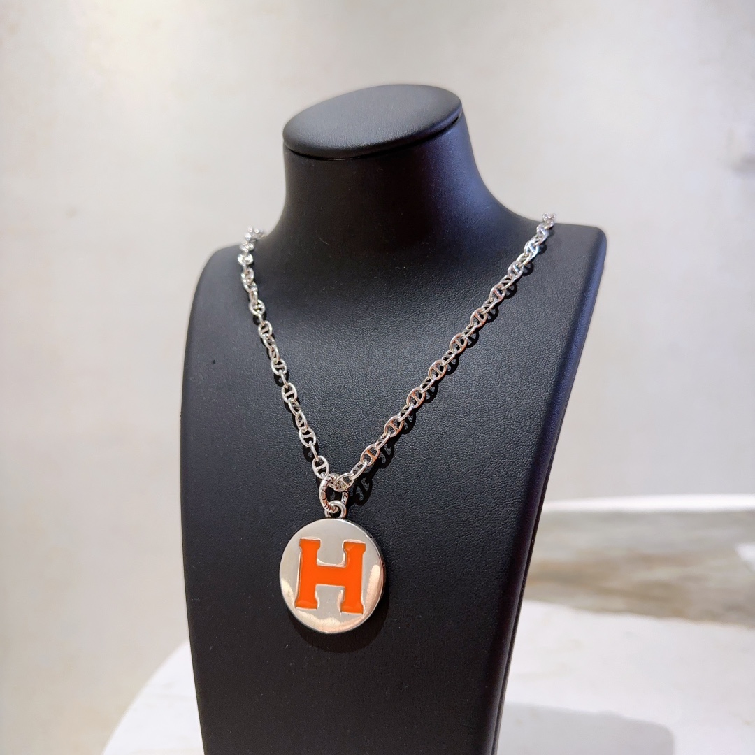 [TOP] HERMES H Long Necklace-Sliver