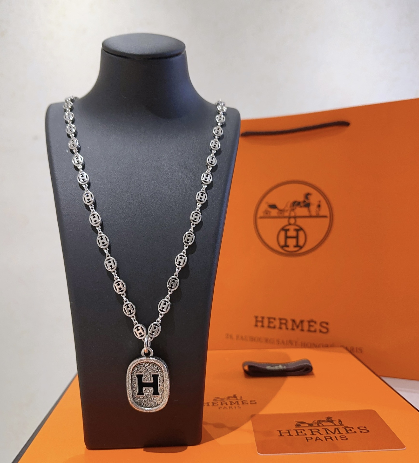 [TOP] HERMES H Long Necklace-Sliver