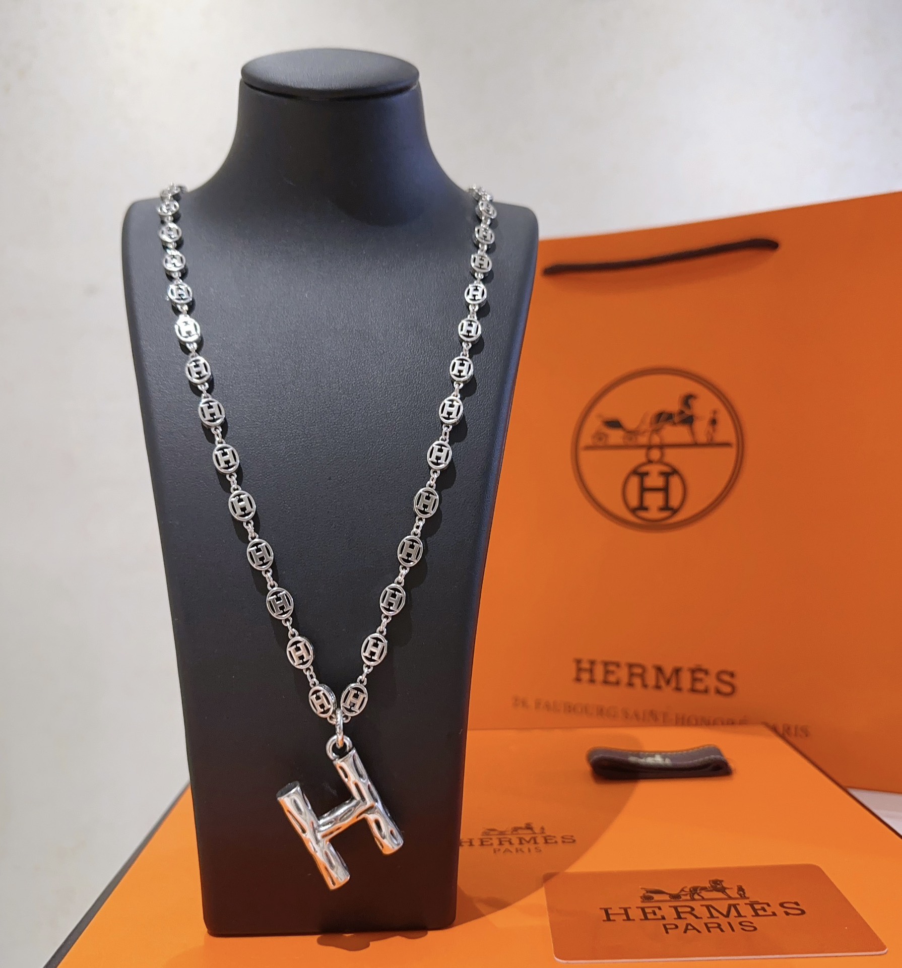 [TOP] HERMES H Long Necklace-Sliver
