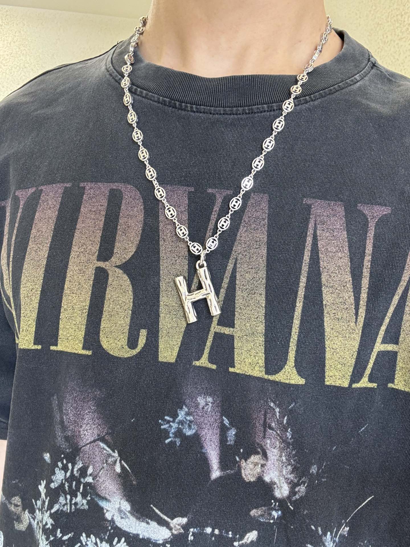 [TOP] HERMES H Long Necklace-Sliver