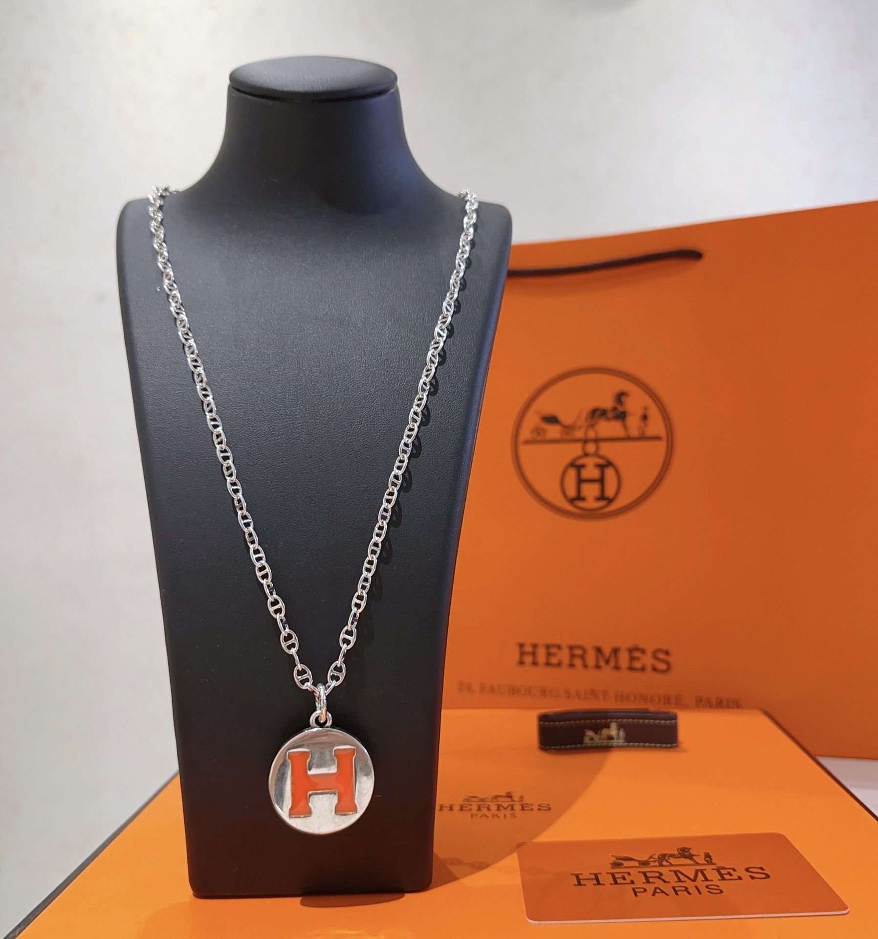 [TOP] HERMES H Long Necklace-Sliver